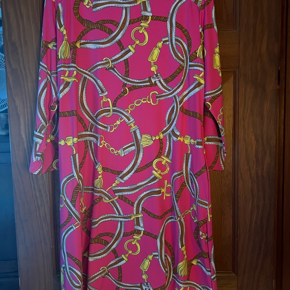 Elegant Pink Barbara Gerwit Chain Print Long Sleeve Dress
